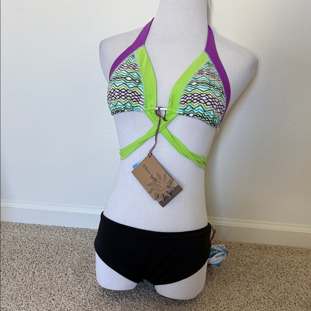 Vibrant Green and Purple Bikini Set made in Colombia size medium